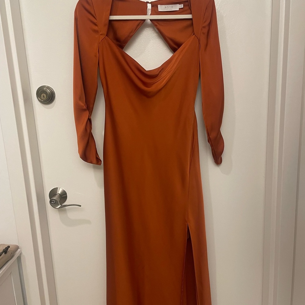Astr Rust Orange Long Sleeve Dress